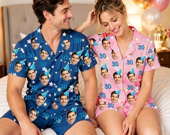 Custom Birthday V-Neck Short Pajama Set: Personalized Face Sleepwear for Men Women