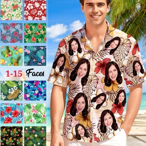 Custom Face Hawaiian Shirt for Men Women, Personalized Hawaiian Button Shirt, Custom Hawaiian Shirt with Face, Custom Dad Couple Family Gift