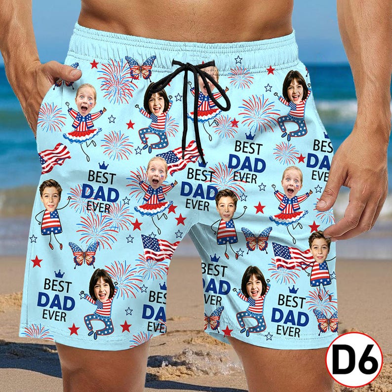 Custom Face Hawaiian Swim Trunks & Dog Bandana: Personalized Beach Shorts D6 Face Body+Color