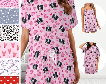 Custom Women Pajamas with Dog Faces, Personalized Pajama with Face, Custom Short Pajamas, Custom Pajamas for Women, Mother's Day Gift