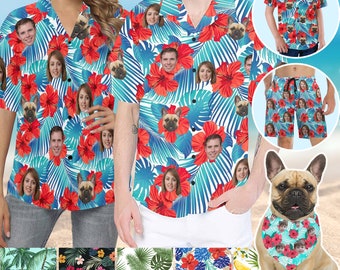 Custom Hwaiian Shirts with Face Picture, Personalized Men Women Dog Pet Aloha Shirt, Custom Father's Day Gift, Bachelor/Birthday/Pool Party