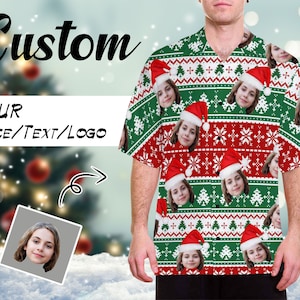 Custom Shirt with Face, Christmas Hawaii Shirt, Custom Hawaiian Shirt, Custom Christmas Face Shirt, Personalized Men&#39;s Christmas Shirt