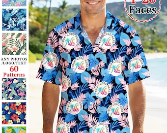 Personalized Logo Hawaiian Shirt: Custom Tropical Photo Button-Down Shirts, Face Aloha Shirt for Men