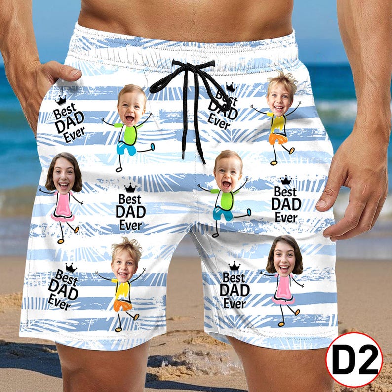 Custom Face Hawaiian Swim Trunks & Dog Bandana: Personalized Beach Shorts D2 Body Text+Color