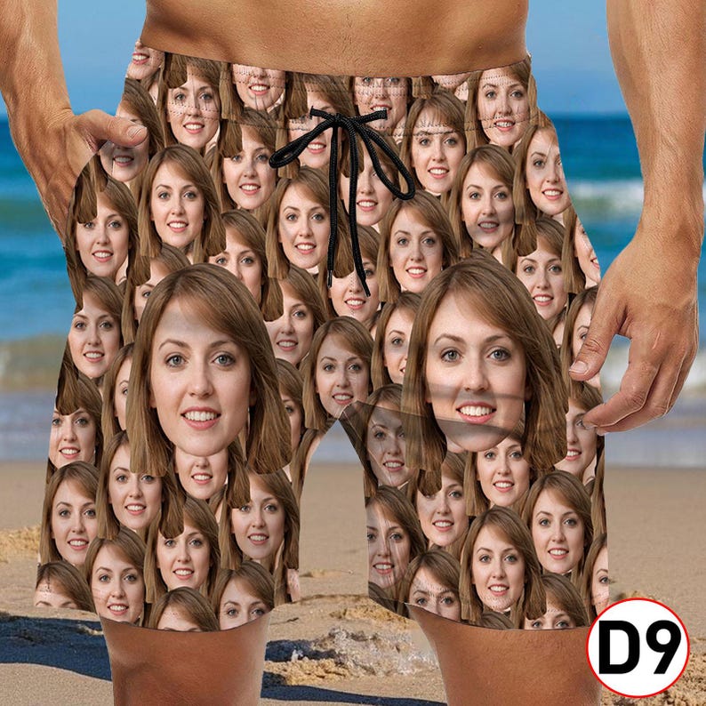 Custom Face Hawaiian Swim Trunks & Dog Bandana: Personalized Beach Shorts D9 Multifaces