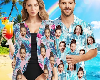 Custom Face Tropical Hawaiian Shirt & Women Cover Up: Personalized Photo/Logo Shirt For Men