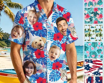 Personalized Hawaiian Shirt with Face Photo Logo: Custom Aloha Shirt for Father's Day
