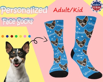 Personalized Socks with Dog Face, Custom Face Socks, Personalized Printed Photo Crew Socks,Custom Unisex Funny Crew Sock Gifts for Men Women