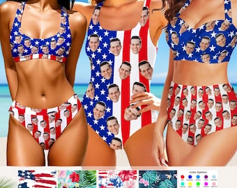 Custom Face Swimsuit: Patriotic 4th of July Bathing Suit