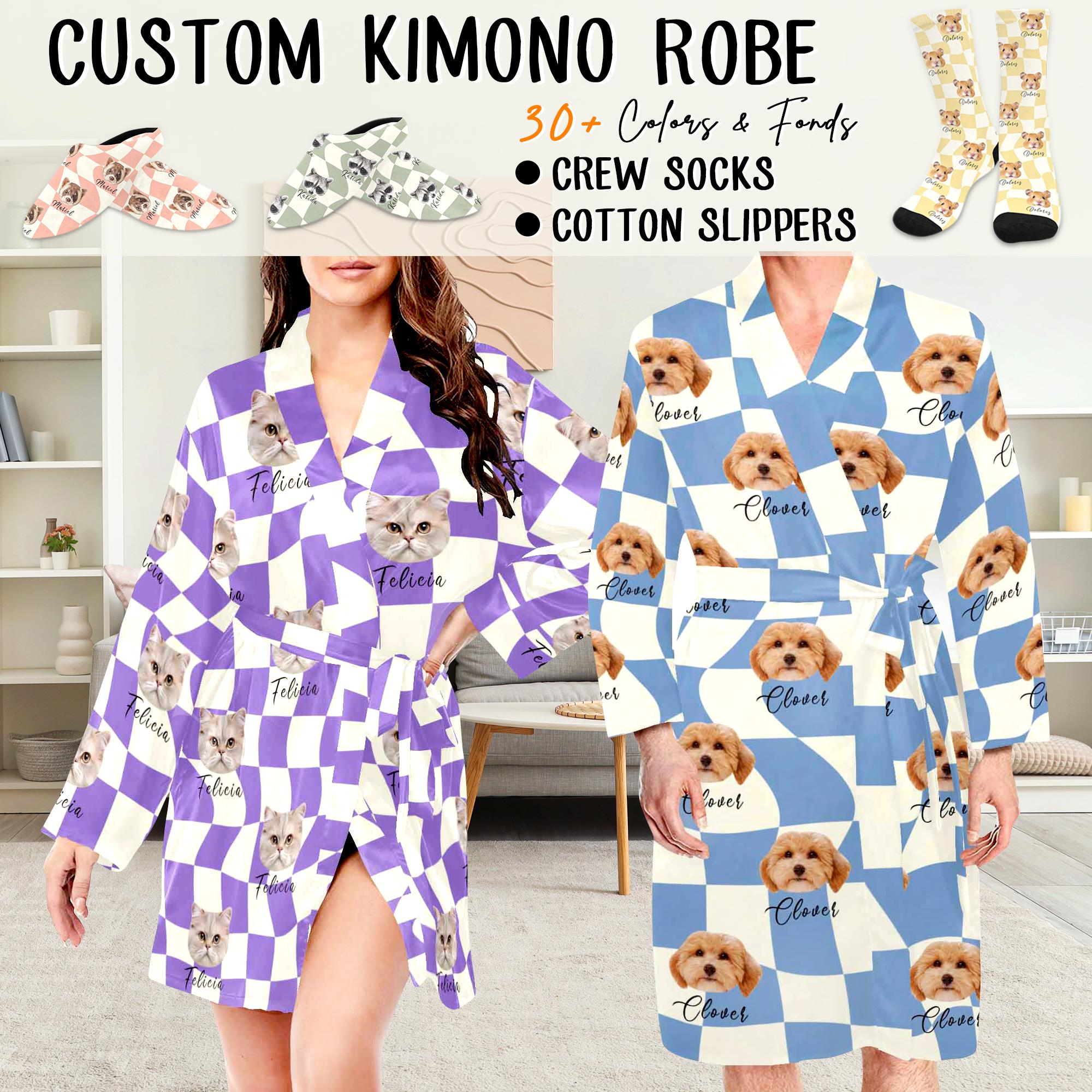 Personalized Plaid Kimono Robe, Custom Pet Face With Name Robe, Customized  Night Robe With Face, Bathrobe With Face Photo, Pet Lover Gifts - Etsy