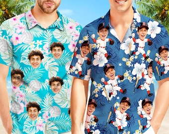 Custom Tropical Sports Theme Hawaiian Shirt with Face: Personalized Football, Baseball, Softball Team Shirt