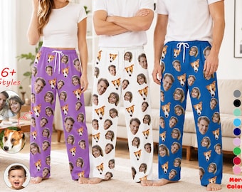 Custom Drawstring Pajama Pants with Photos: Personalized Family Face Sleepwear,  Christmas Trousers Gift
