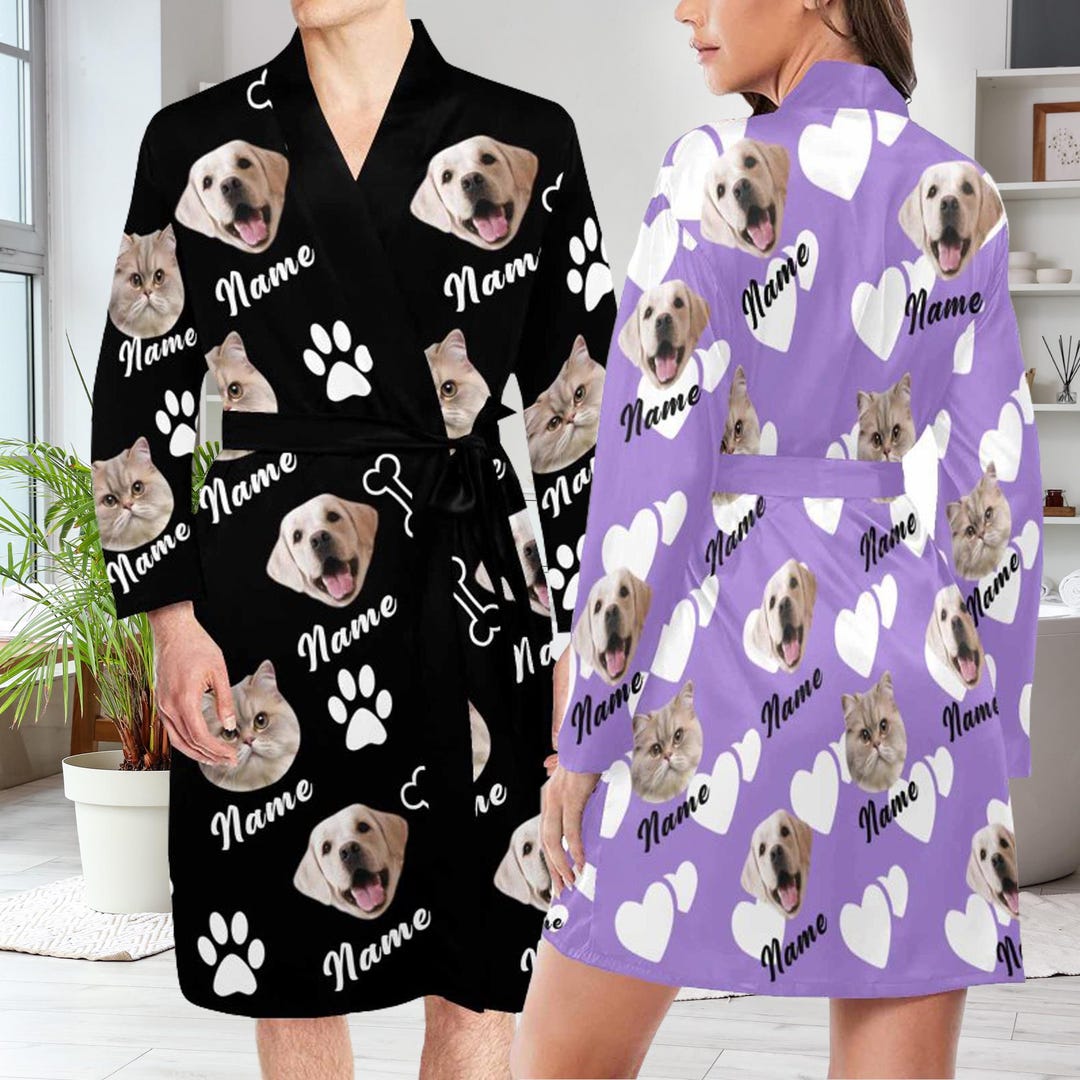 Custom Pet Face Kimono Robe: Personalized Dog Cat Photo Bathrobe - Etsy