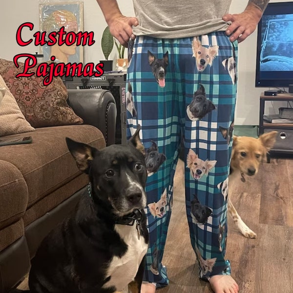 Personalized Christmas Pajamas Women Men, Custom Christmas Dog Bandana, Custom Dog Pajama Pants, Christmas Pajamas,Personalized Gift for His