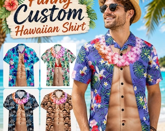 Custom Funny Muscle Hawaiian Shirt, Personalized 3D Fake Chest ButtonDown, Bachelor Party Gag Gift