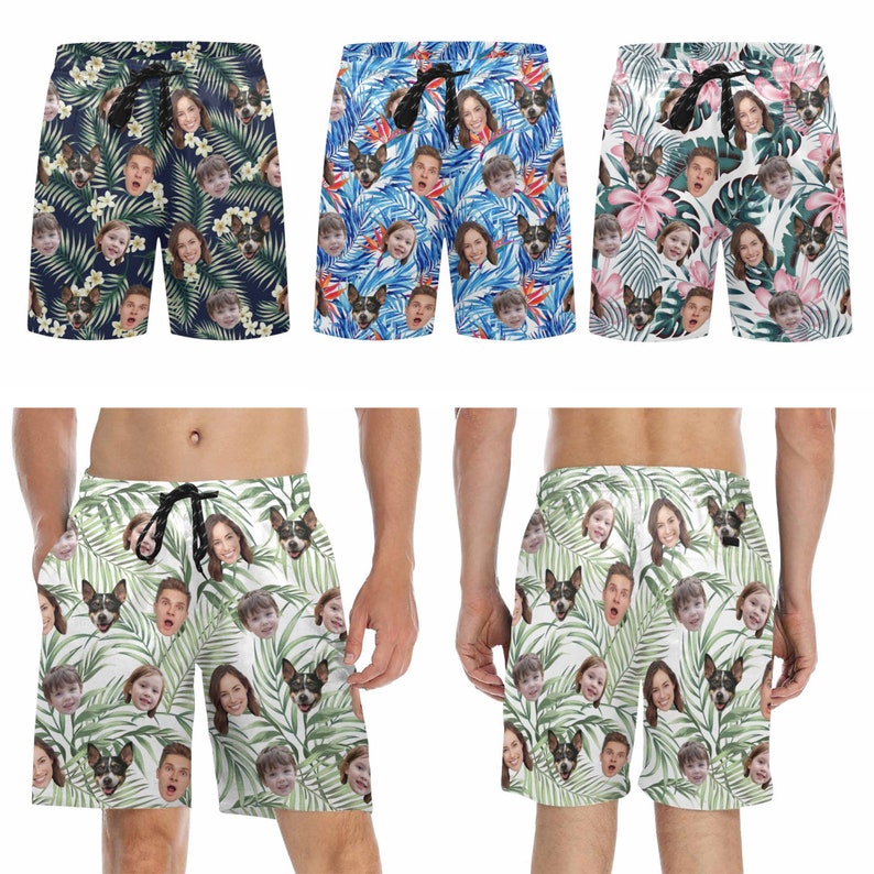 Custom Face Hawaiian Swim Trunks & Dog Bandana: Personalized Beach Shorts image 5