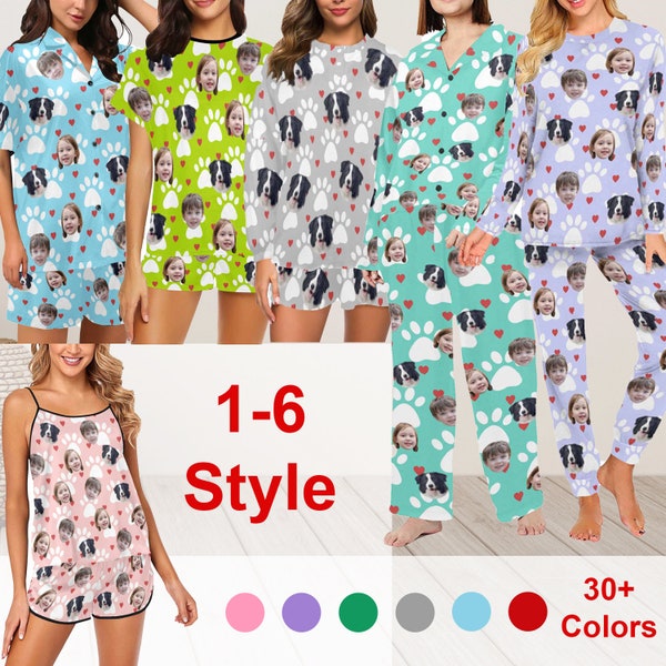 Personalized Animal Pajamas with Face, Custom Pajamas Women Men, Customizable Pajamas Set, Christmas Party Gift, Customized Pajamas with Dog