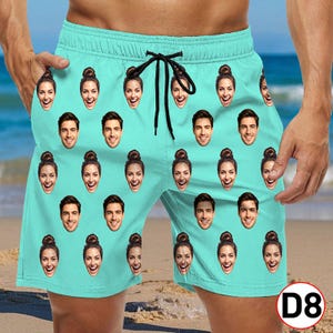 Custom Face Hawaiian Swim Trunks & Dog Bandana: Personalized Beach Shorts D8 Face+Color