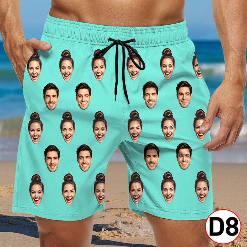 Custom Face Hawaiian Swim Trunks & Dog Bandana: Personalized Beach Shorts D8 Face+Color