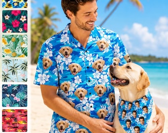 Personalized Pet Photo Hawaiian Shirt, Custom Face Logo Button-Up Shirt, Bachelor Party Gifts