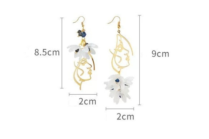 Face earrings Abstract Face Flower Petal Long and Small Earrings