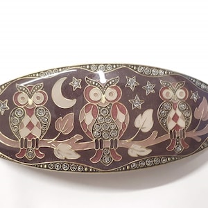 Hand enamelled hair clip. Antique brass plated. Includes gift bag. Elegant hair clip for women.