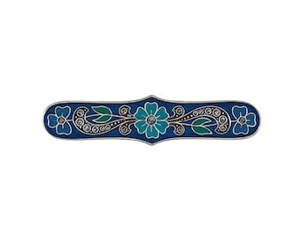 Art Nouveau style barrette, hand painted with a beautiful coloured combination, plated in antique silver. Includes gift bag. Gift for women.