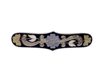 Art Nouveau style hair barrette 72mm. Hand painted. Clip 60mm. Satin silver plated. Includes gift bag. Elegant gift for women.