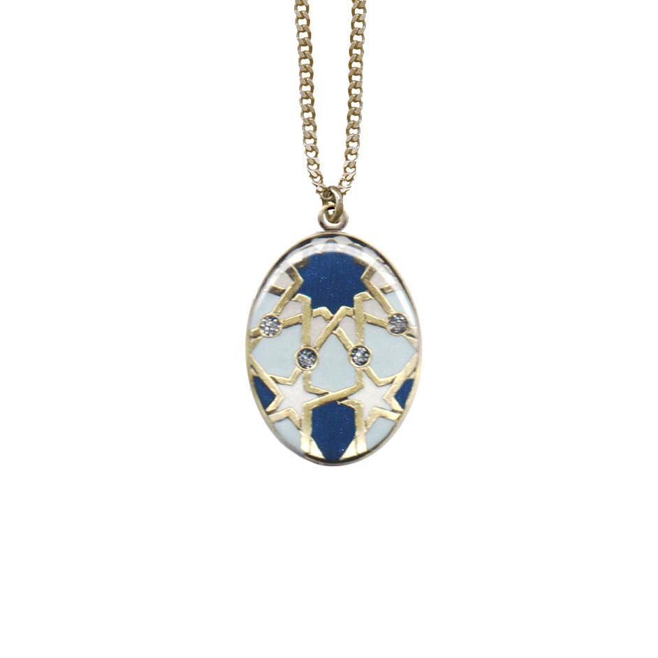 Hand enamelled necklace. Antique brass plated. Includes gift bag. Elegant pendant for women.