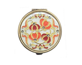 Art Nouveau style pill box, hand painted with a beautiful coloured combination, plated in antique brass. Includes gift bag. Gift for women.