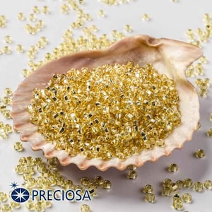 08286, 17020 Preciosa Seed Beads 10/0 Round Hole Rocailles Transparent Silver Lined Yellow 10gram, 50gram, 1/2 Kilo Bead embroidery beads