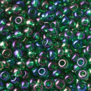 Preciosa Seed Beads 10/0 Round Rocailles 51060 Transparent Rainbow Green 10gm, 50gm, 1/2 Kilo #51060 Bead embroidery beads, jewelry beads