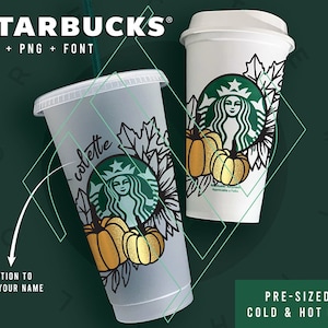 Design personalizzato delle foglie di zucca Starbucks / Presized per tazza calda + fredda / regalo personalizzato / Halloween / Vacanza / Autunno / Autunno / SVG PNG