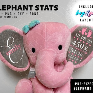 Personalised Birth Stats | Grams + Cm | Elephant Stats | Newborn | Baby | Keepsake | Gift | For Humphrey Plush Toy | Digital Download