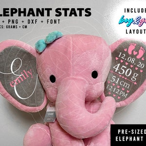Gepersonaliseerde geboortestatistieken | Gram + Cm | Olifantenstatistieken | Pasgeborene | Baby | Aandenken | Geschenk | Voor Humphrey Pluche Speelgoed | Digitaal downloaden