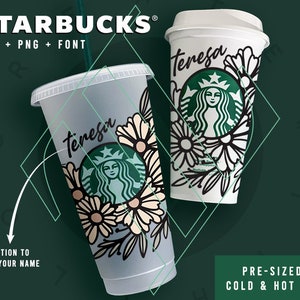 Personalised Starbucks Floral Design | Presized | Cricut Silhouette | Digital Download | SVG PNG | Spring