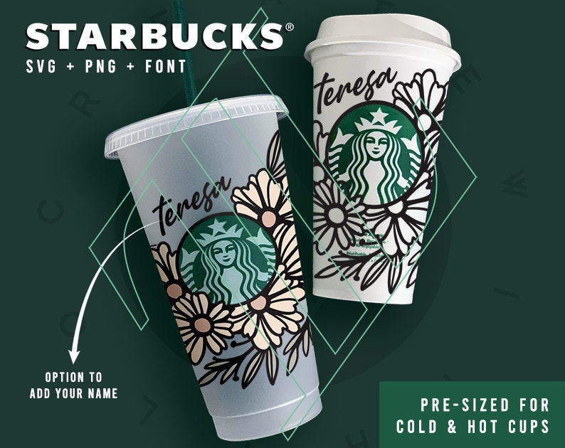 Personalised Starbucks Floral Design | Presized | Cricut Silhouette | Digital Download | SVG PNG | Spring 
