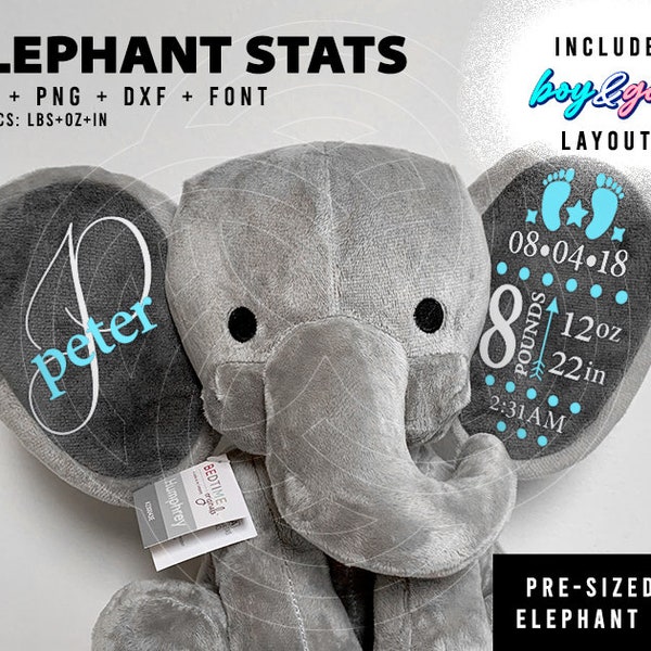 Personalised Birth Stats | Elephant Stats | Newborn | Baby | Keepsake | Gift | Boy | Girl | For Humphrey Plush Toy | Digital Download