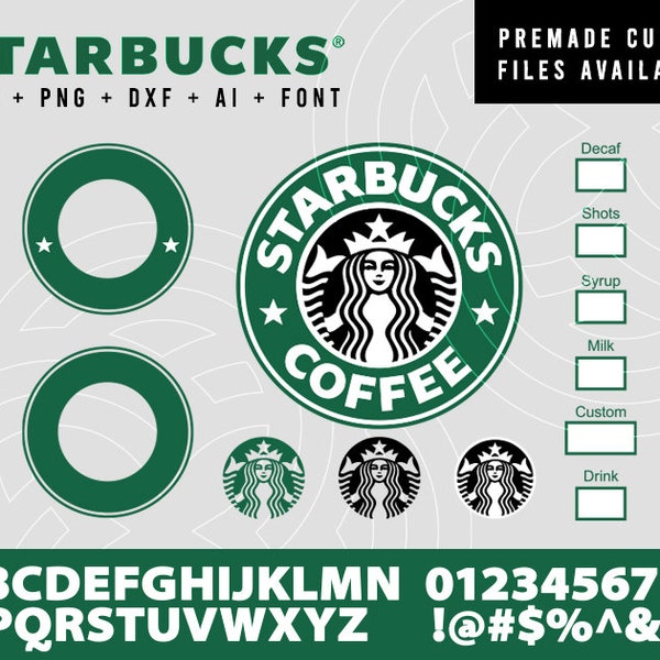 Logo Starbucks personnalisé | svg png dxf ai + police incluse | Silhouette Cricut | Téléchargement numérique | Vacances | Noël | Tasse Starbucks personnalisée