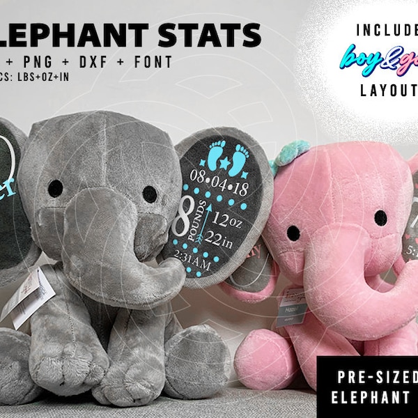 Personalised Birth Stats | Elephant Stats | Newborn | Baby | Keepsake | Gift | Boy | Girl | For Humphrey Plush Toy | Digital Download