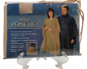 Berkshire Adult Rain Poncho Tan Waterproof Hooded Vinyl One Size Fits All NIP