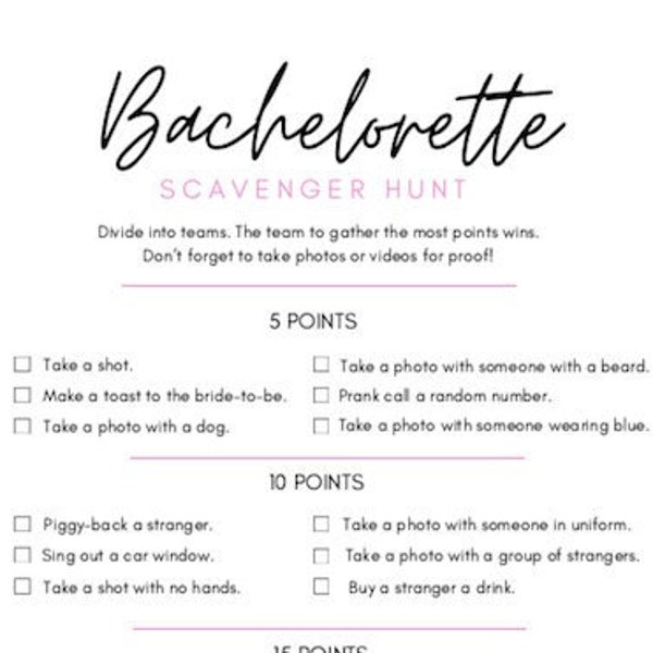 Bachelorette Party- Scavenger Hunt