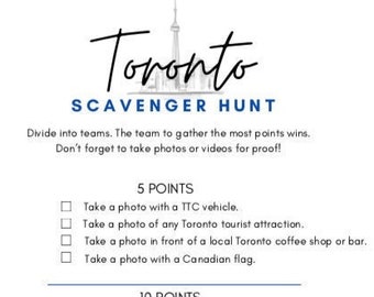 Toronto scavenger hunt, toronto activity, city scavenger list.