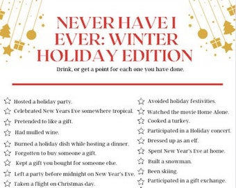 Never Have I Ever- Winter Holiday Edition, party game.