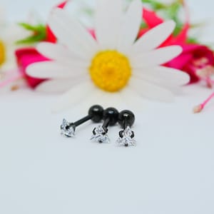 1pc Triangle CZ black barbell piercing Earrings helix tragus conch