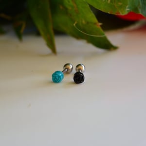 black/Mint Tiny Rose Barbell Piercing earrings
