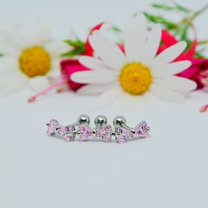 1pc CZ Pink Ribbon Cartilage Tragus Bar Ear Barbell Piercing Stud Body Jewellery