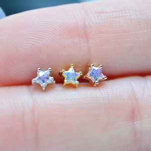 Silver Gold Rose gold CZ Star Bar Piercing Barbell Stud Piercing Jewellery