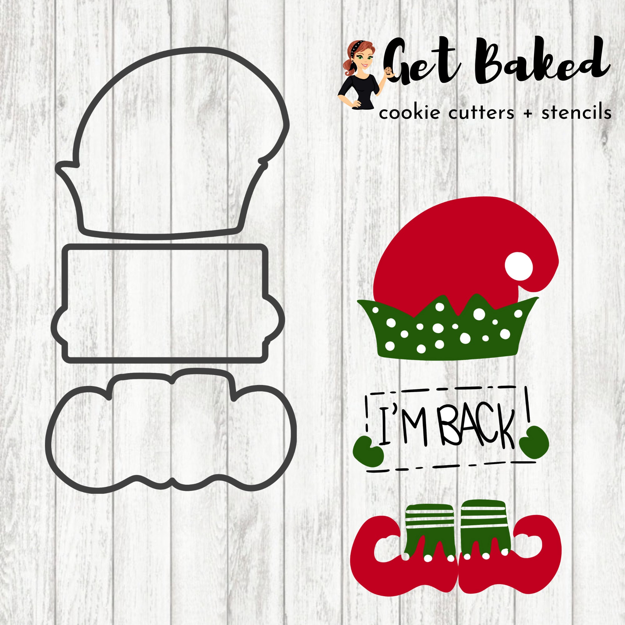 Elf with Plaque 3 Piece Kit Cookie Cutter, Fondant Cutter, Clay Cutter