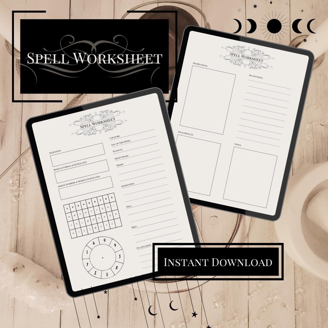 Witchcraft Spell Worksheet - Etsy
